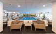 indoor seating area with a view of the pool