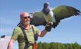 keeper walking with a bird of pray on his arm @The Milky Way Adventure Park