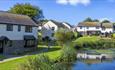 pond and houses